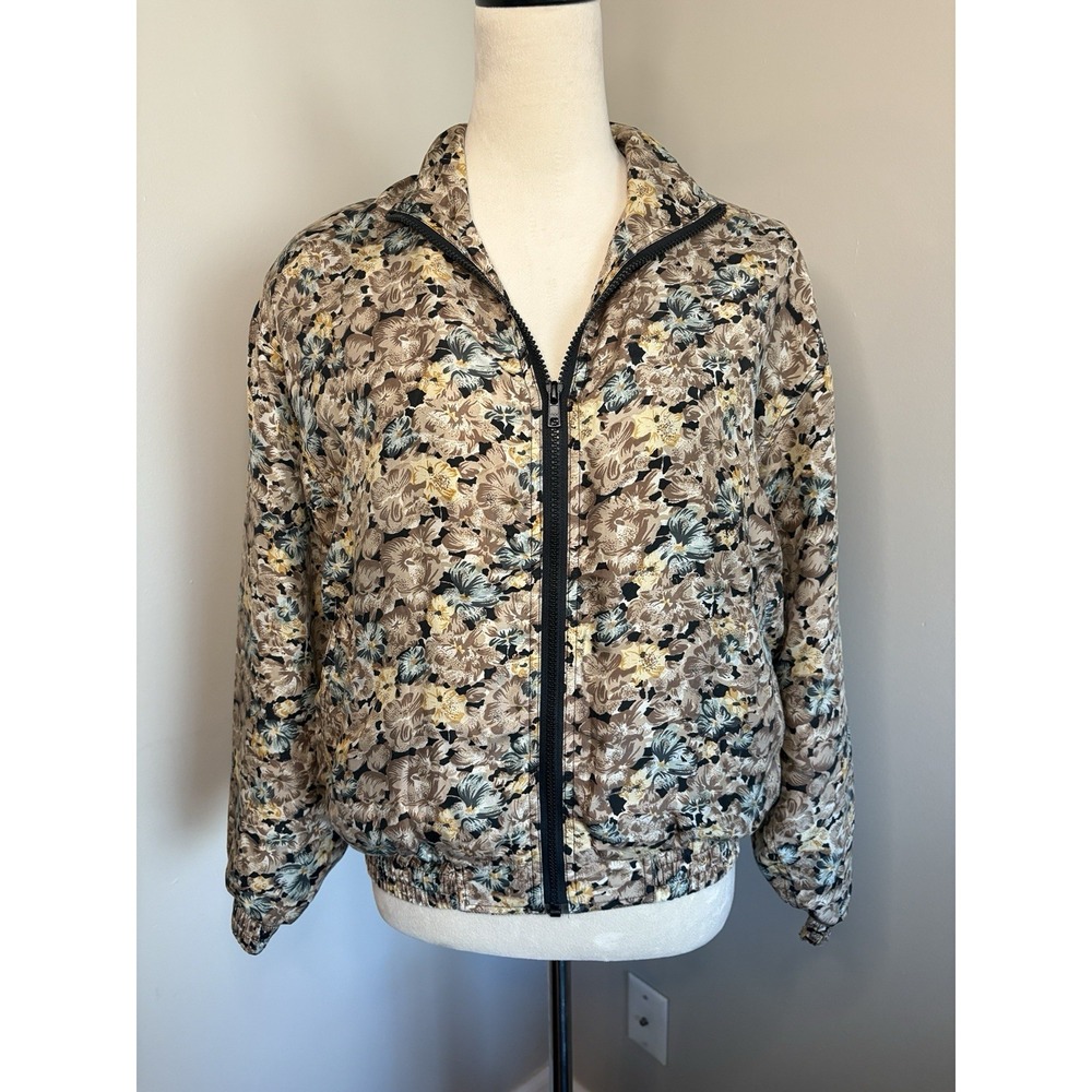 VTG BOGARI 100% Silk Floral Bomber Jacket 80s 90s Lightweight Oversized Small PS